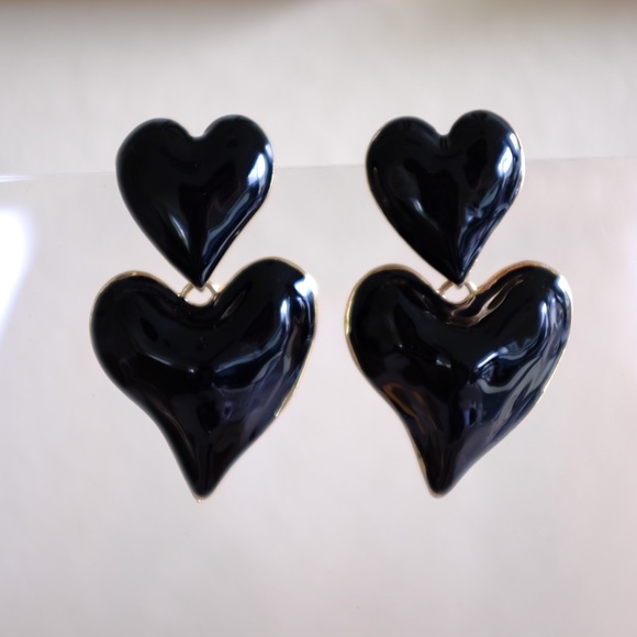 DOUBLE HEARTS STATEMENT DROP EARRING - Picture 2 of 8